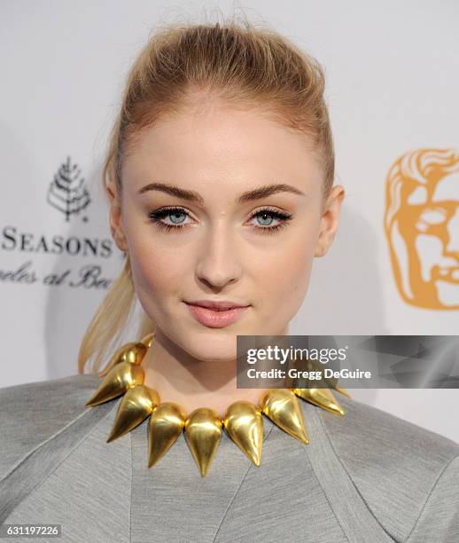 Actress Sophie Turner arrives at The BAFTA Tea Party at Four Seasons Hotel Los Angeles at Beverly Hills on January 7, 2017 in Los Angeles, California.
