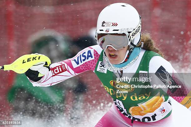 Resi Stiegler of USA in action during the Audi FIS Alpine Ski World Cup Women's Slalom on January 08, 2017 in Maribor, Slovenia