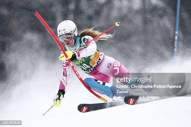 Resi Stiegler of USA in action during the Audi FIS Alpine Ski World Cup Women's Slalom on January 08, 2017 in Maribor, Slovenia