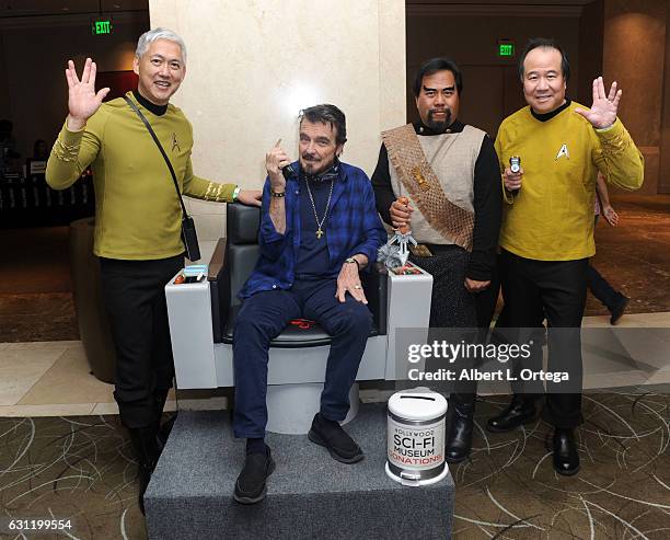 Actor Sean Kenney with Star Trek cosplayers Mark Lum, Bill Arucan and David Cheng attend The Hollywood Show held at The Westin Los Angeles Airport on...