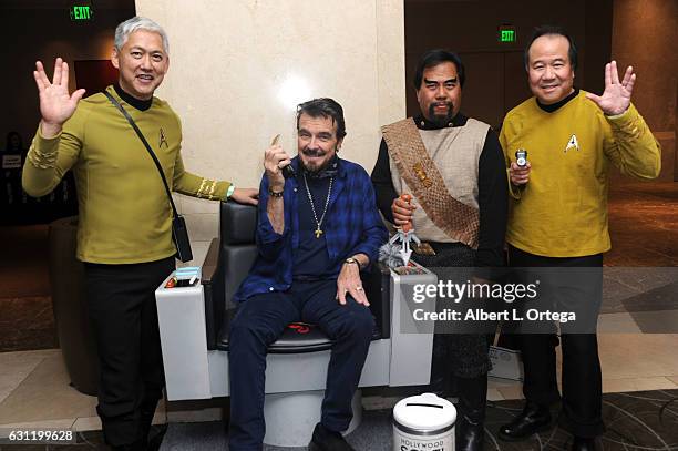 Actor Sean Kenney with Star Trek cosplayers Mark Lum, Bill Arucan and David Cheng attend The Hollywood Show held at The Westin Los Angeles Airport on...