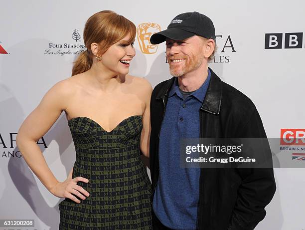 Actress Bryce Dallas Howard and dad Ron Howard arrive at The BAFTA Tea Party at Four Seasons Hotel Los Angeles at Beverly Hills on January 7, 2017 in...