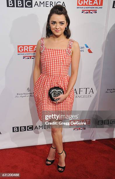 Actress Maisie Williams arrives at The BAFTA Tea Party at Four Seasons Hotel Los Angeles at Beverly Hills on January 7, 2017 in Los Angeles,...