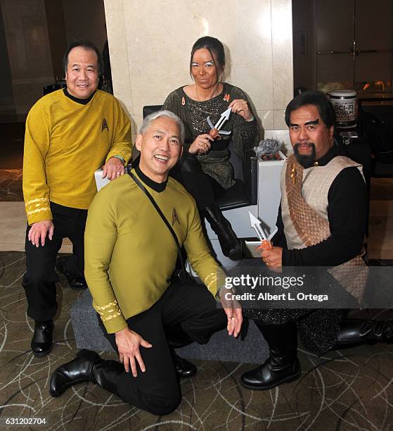 Star Trek cosplayers Mark Lum, David Cheng, Michelle Wells and Bill Arucan attend The Hollywood Show held at The Westin Los Angeles Airport on...