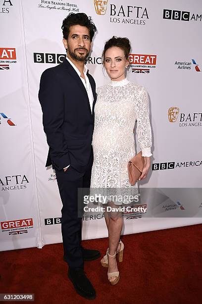 Raza Jaffrey and Lara Pulver attend The BAFTA Tea Party - Arrivals at Four Seasons Hotel Los Angeles at Beverly Hills on January 7, 2017 in Los...