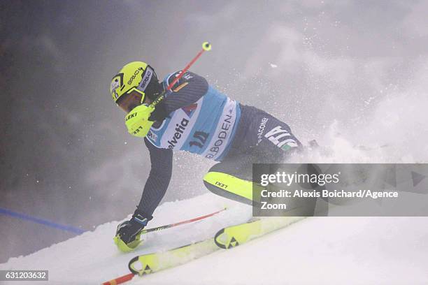 Patrick Thaler of Italy in action during the Audi FIS Alpine Ski World Cup Men's Slalom on January 08, 2017 in Adelboden, Switzerland