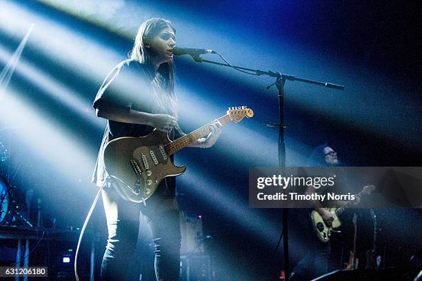Bethany Cosentino and Bobb Bruno of Best Coast perform during The Smell's 19th Anniversary benifit concert at The Belasco Theater on January 7, 2017...