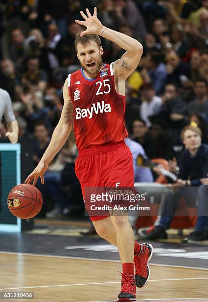 Anton Gavel of Muenchen controles the ball during the easyCredit BBL match between MHP Riesen Ludwigsburg and FC Bayern Muenchen at MHP Arena on...