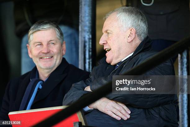 Sunderland assistant manager Paul Bracewell chats with ex-Everton manager Joe Royle during the Premier League 2 match between Sunderland and Everton...