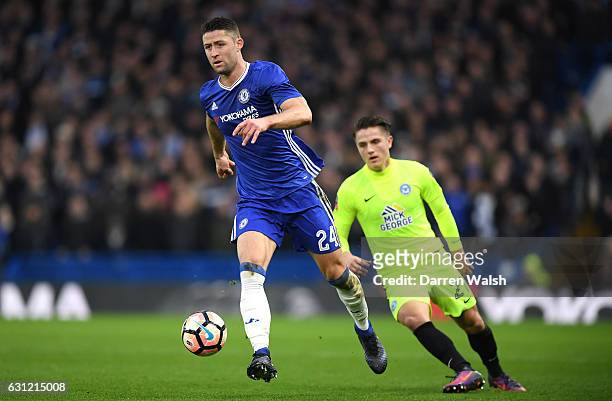 Gary Cahill of Chelsea on the ball during The Emirates FA Cup Third Round match between Chelsea and Peterborough United at Stamford Bridge on January...