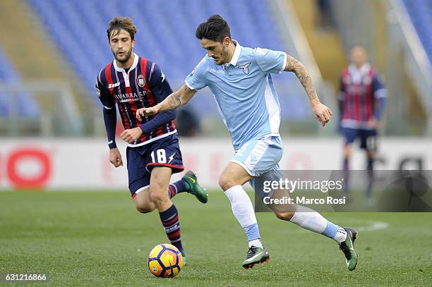 Andrea Barberis of FC Crotone compete for the ball with Luiis Alberto of SS Lazio during the Serie A match between SS Lazio and FC Crotone at Stadio...