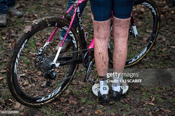 The muddy legs of winner Nikki Brammeier after competing in the Elite Women's Championship on the second day of the 2017 British Cycling National...