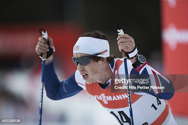Andrew Musgrave of Great Britain during the men's 9 km F Pursuit on January 8, 2017 in Val di Fiemme, Italy.