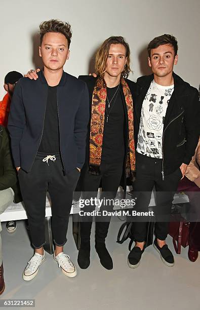 Conor Maynard, Dougie Poynter and Tom Daley attend the Christopher Raeburn show during London Fashion Week Men's January 2017 collections at BFC Show...