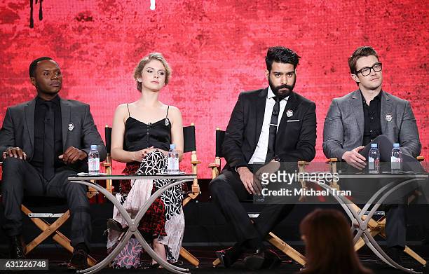 Malcolm Goodwin, Rose McIver, Rahul Kohli and Robert Buckley for the "iZombie" television show speak onstage during the 2017 Winter TCA Tour Panels -...