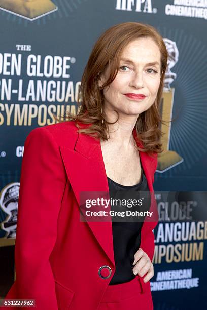 Actress Isabelle Huppert arrives for the American Cinematheque Panel Discussion With Golden Globe Nominated Foreign-Language Directors at the...