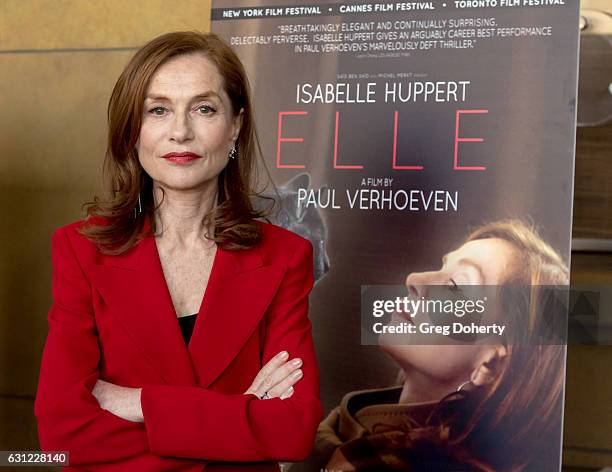 Actress Isabelle Huppert arrives for the American Cinematheque Panel Discussion With Golden Globe Nominated Foreign-Language Directors at the...