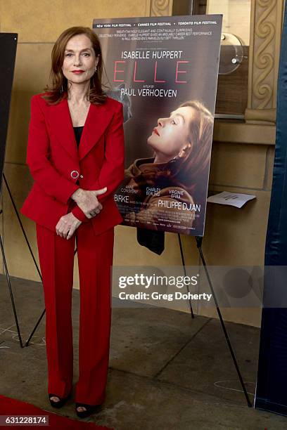 Actress Isabelle Huppert arrives for the American Cinematheque Panel Discussion With Golden Globe Nominated Foreign-Language Directors at the...