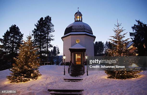 Outside view of the snow covered so called 'Silent-Night'-memorial-chapel on January 6, 2017 Oberndorf bei Salzburg, Austria. In 1818 at Christmas...