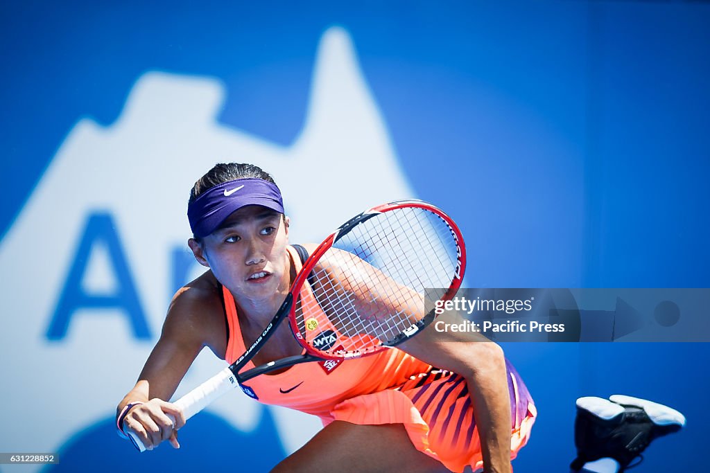 China's top ranked player Zhang Shuai in action during her...