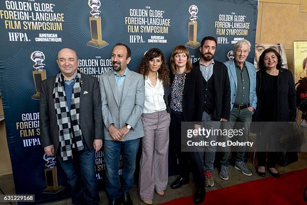 Guest, Directors Asghar Farhadi, Houda Benyamina, Maren Ade, Pablo Larraín, Paul Verhoeven and Guest arrive for the American Cinematheque Panel...