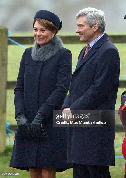 Carole Middleton and Michael Middleton attend the Sunday service at St Mary Magdalene Church, Sandringham on January 8, 2017 in King's Lynn, England.