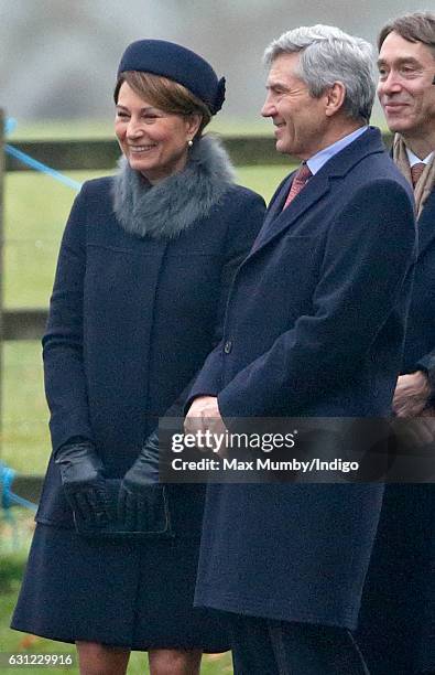 Carole Middleton and Michael Middleton attend the Sunday service at St Mary Magdalene Church, Sandringham on January 8, 2017 in King's Lynn, England.