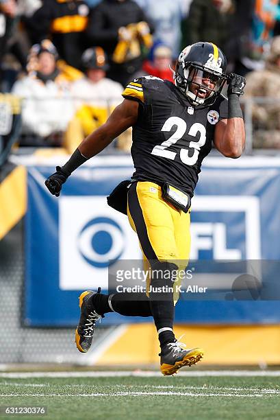 Mike Mitchell of the Pittsburgh Steelers reacts after a defensive stop in the first half during the AFC Wild Card game at Heinz Field on January 8,...