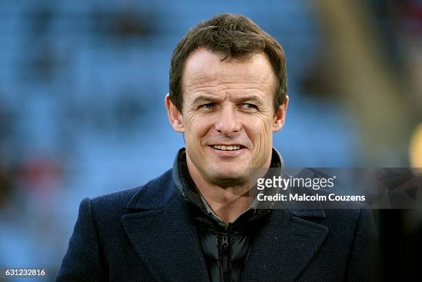 Television pundit Austin Healey looks on during the Aviva Premiership match between Wasps and Leicester Tigers at The Ricoh Arena on January 8, 2017...