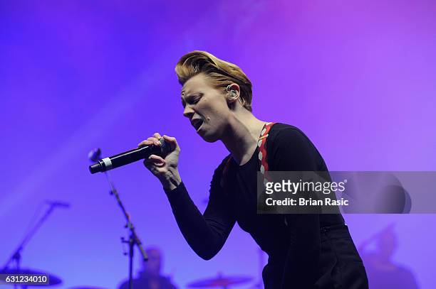 La Roux aka Elly Jackson performs during a special concert Celebrating David Bowie With Gary Oldman & Friends on what would have been Bowie's 70th...