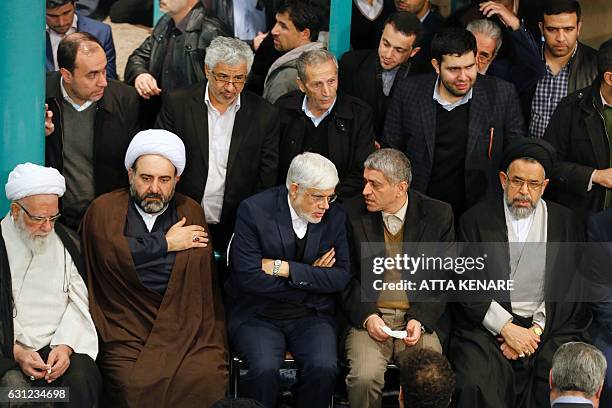 Iranian intelligence minister Mahmoud Alavi, Iranian Economy Minister Ali Tayebnia and Iranian leading reformist MP Mohammad Reza Aref attend a...