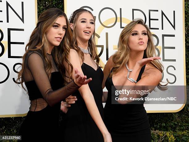 74th ANNUAL GOLDEN GLOBE AWARDS -- Pictured: 2017 Miss Golden Globe Sistine Stallone, Scarlet Stallone and Sophia Stallone arrive to the 74th Annual...