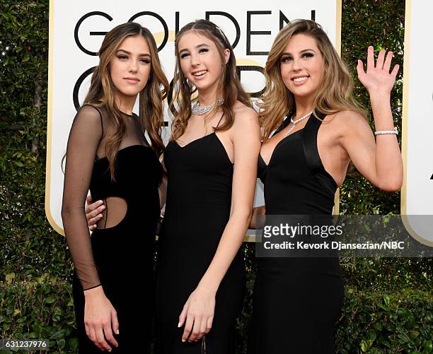 74th ANNUAL GOLDEN GLOBE AWARDS -- Pictured: 2017 Miss Golden Globe Sistine Stallone, Scarlet Stallone and Sophia Stallone arrive to the 74th Annual...