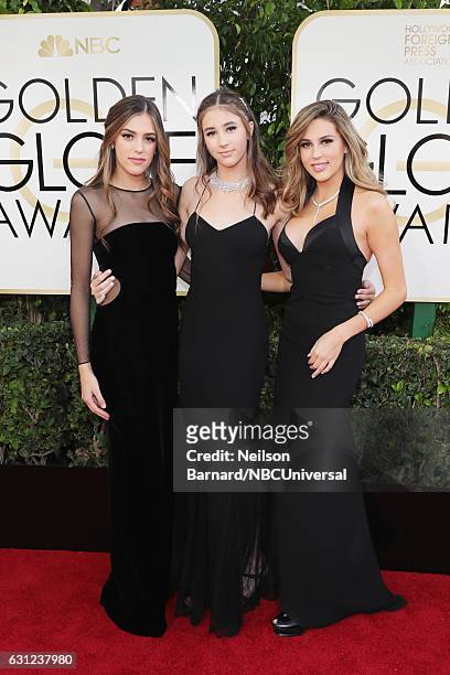 74th ANNUAL GOLDEN GLOBE AWARDS -- Pictured: 2017 Miss Golden Globes Sistine Stallone, Scarlet Stallone and Sophia Stallone arrive to the 74th Annual...