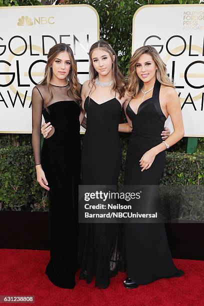 74th ANNUAL GOLDEN GLOBE AWARDS -- Pictured: 2017 Miss Golden Globes Sistine Stallone, Scarlet Stallone and Sophia Stallone arrive to the 74th Annual...