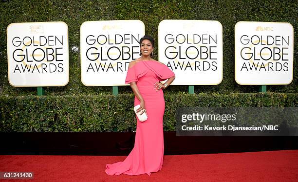 74th ANNUAL GOLDEN GLOBE AWARDS -- Pictured: Actress Angela Bassett arrives to the 74th Annual Golden Globe Awards held at the Beverly Hilton Hotel...