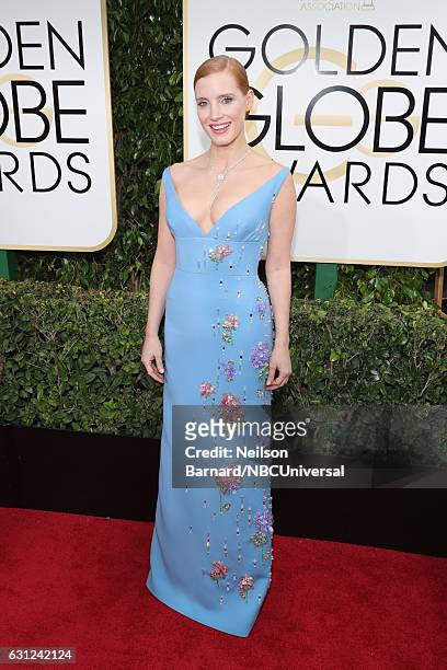 74th ANNUAL GOLDEN GLOBE AWARDS -- Pictured: Actress Jessica Chastain arrives to the 74th Annual Golden Globe Awards held at the Beverly Hilton Hotel...