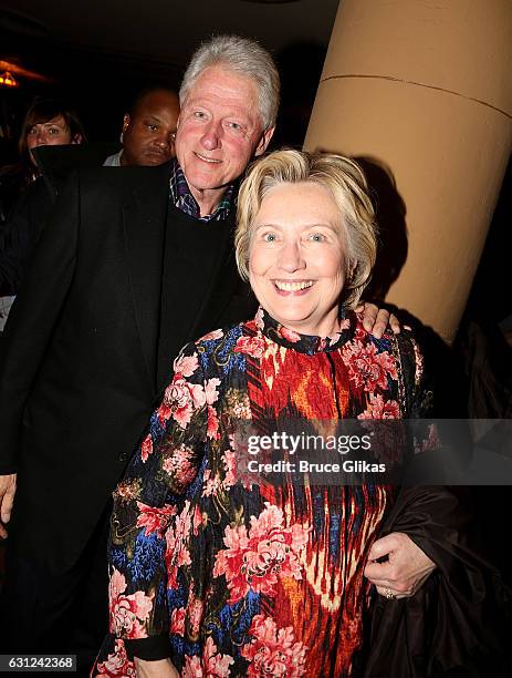 President Bill Clinton and Secretary of State Hillary Clinton arrive at the last performance of "The Color Purple" on Broadway at The Jacobs Theater...