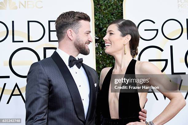 Singer/actor Justin Timberlake and actress Jessica Biel attend the 74th Annual Golden Globe Awards at The Beverly Hilton Hotel on January 8, 2017 in...