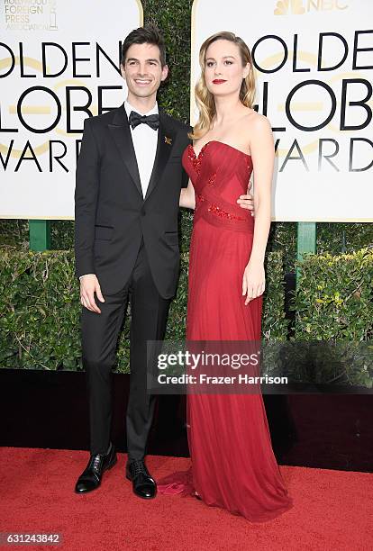 Actress Brie Larson and musician Alex Greenwald attend the 74th Annual Golden Globe Awards at The Beverly Hilton Hotel on January 8, 2017 in Beverly...
