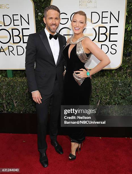 74th ANNUAL GOLDEN GLOBE AWARDS -- Pictured: Actor Ryan Reynolds and actress Blake Lively arrive to the 74th Annual Golden Globe Awards held at the...