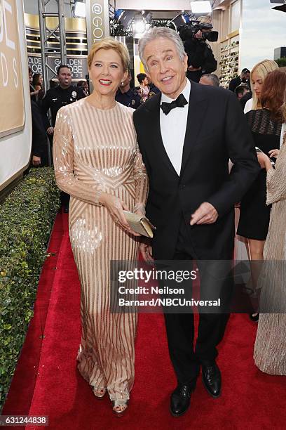 74th ANNUAL GOLDEN GLOBE AWARDS -- Pictured: Actress Annette Bening and actor/producer Warren Beatty arrive to the 74th Annual Golden Globe Awards...