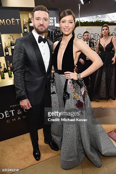 Actors Justin Timberlake and Jessica Biel attend the 74th Annual Golden Globe Awards at The Beverly Hilton Hotel on January 8, 2017 in Beverly Hills,...