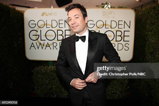 74th ANNUAL GOLDEN GLOBE AWARDS -- Pictured: Host Jimmy Fallon arrives to the 74th Annual Golden Globe Awards held at the Beverly Hilton Hotel on...