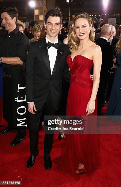 Musician Alex Greenwald and actress Brie Larson attend the 74th Annual Golden Globe Awards at The Beverly Hilton Hotel on January 8, 2017 in Beverly...