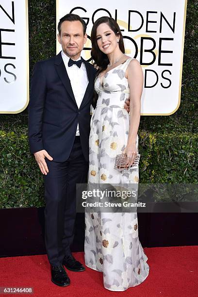 Actor Christian Slater and Brittany Lopez attend the 74th Annual Golden Globe Awards at The Beverly Hilton Hotel on January 8, 2017 in Beverly Hills,...