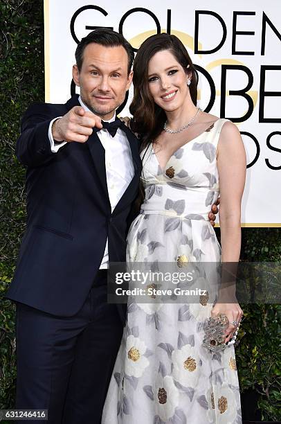 Actor Christian Slater and Brittany Lopez attend the 74th Annual Golden Globe Awards at The Beverly Hilton Hotel on January 8, 2017 in Beverly Hills,...