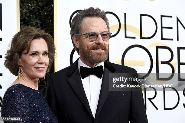 74th ANNUAL GOLDEN GLOBE AWARDS -- Pictured: Actors Robin Dearden and Bryan Cranston arrive to the 74th Annual Golden Globe Awards held at the...