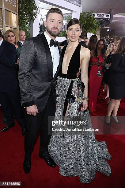 Singer-songwriter Justin Timberlake and actress Jessica Biel at the 74th annual Golden Globe Awards sponsored by FIJI Water at The Beverly Hilton...