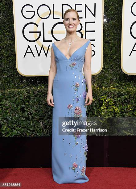 Actress Jessica Chastain attends the 74th Annual Golden Globe Awards at The Beverly Hilton Hotel on January 8, 2017 in Beverly Hills, California.